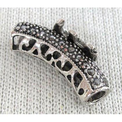 bracelet bar, alloy tube paved rhinestone, antique silver
