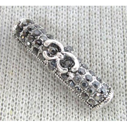 bracelet bar, alloy tube paved rhinestone, antique silver