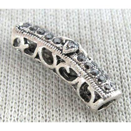 bracelet bar, alloy tube paved rhinestone, antique silver