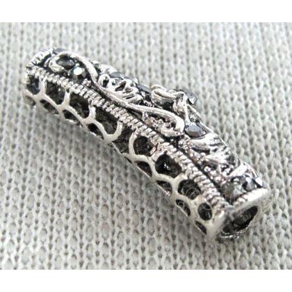 bracelet bar, alloy tube paved rhinestone, antique silver