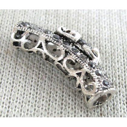 bracelet bar, alloy tube paved rhinestone, antique silver
