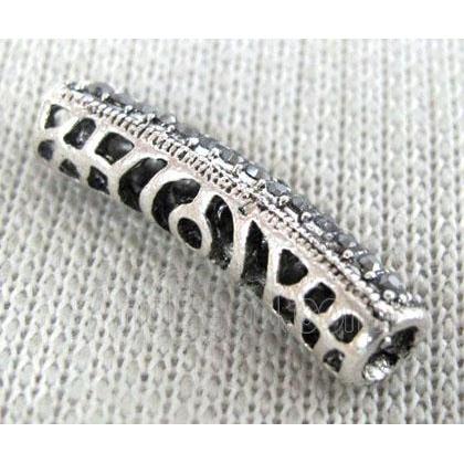 bracelet bar, alloy tube paved rhinestone, antique silver