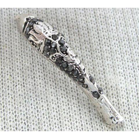 bracelet bar, alloy tube paved rhinestone, antique silver
