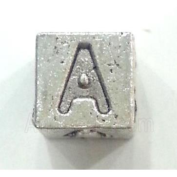alphabet beads, alloy, antique silver