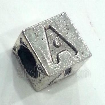 alphabet beads, alloy, antique silver
