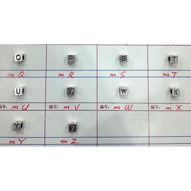 alphabet beads, alloy, antique silver