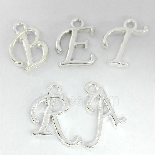 alphabet bead, mixed letter, silver plated