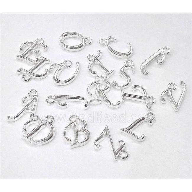 alphabet bead, mixed letter, silver plated