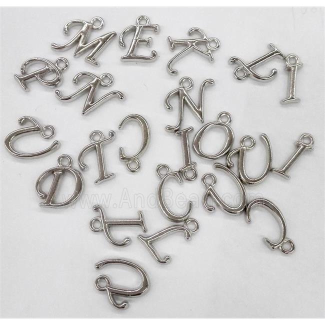 alphabet pendant, mixed letter, platinum plated