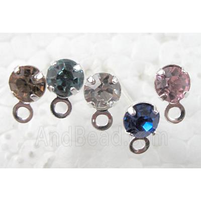 Silver Plated Copper Earring Pin, Nickel Free, mix color rhinestone