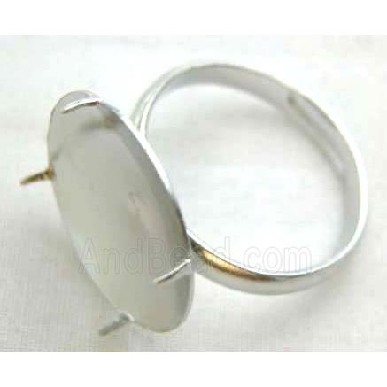 adjustable Ring with Gemstone Setting, copper, platinum plated