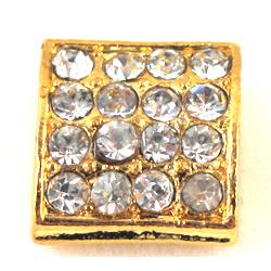 bracelet spacer, alloy bead with rhinestone, golden