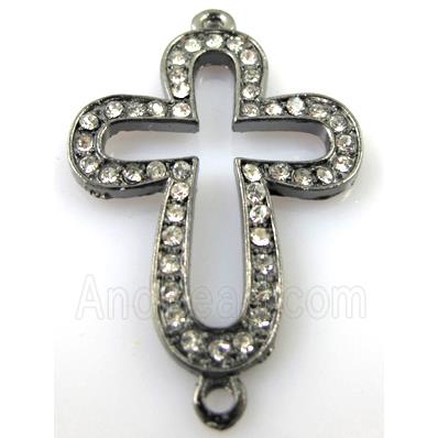 bracelet bar, alloy four-leaf clover cross pave Rhinestone, black