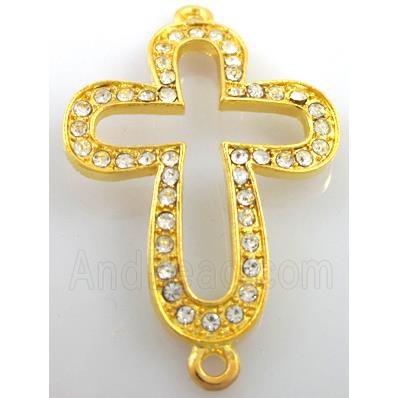 bracelet bar, alloy four-leaf clover cross pave Rhinestone, golden
