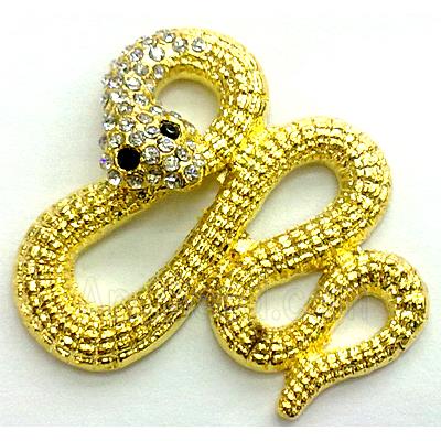 bracelet connector, alloy with mid-east Rhinestone, snake, gold plated