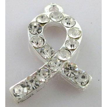 cancer awareness ribbon, alloy pendant with rhinestone, silver plated