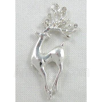 alloy pendant with rhinestone, Wapiti, silver plated