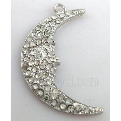 alloy pendant with rhinestone, moon, platinum plated