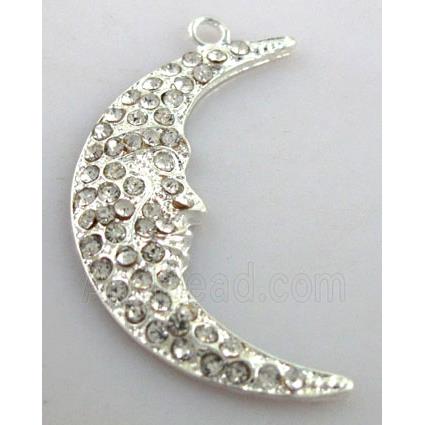 alloy pendant with rhinestone, moon, silver plated