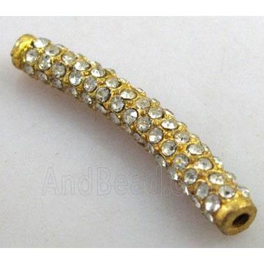 bracelet bar, alloy spacer tube with rhinestone, gold plated