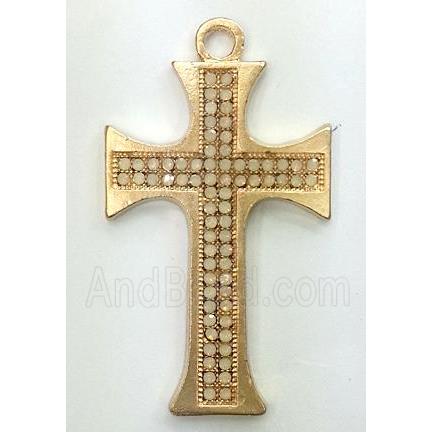 alloy cross pendant with CZ Rhinestone, duck-gold