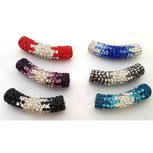bracelet spacer, copper, fimo tube with rhinestone, mixed color