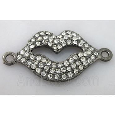 Bracelet bar, lip charm, alloy connector with rhinestone, black