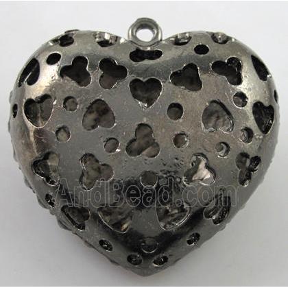 heart alloy peadant with rhinestone, black