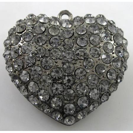 heart alloy peadant with rhinestone, black