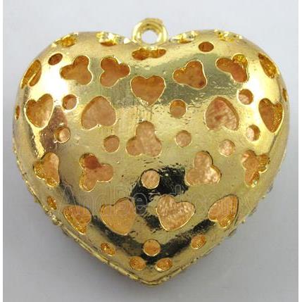 heart alloy peadant with rhinestone, gold