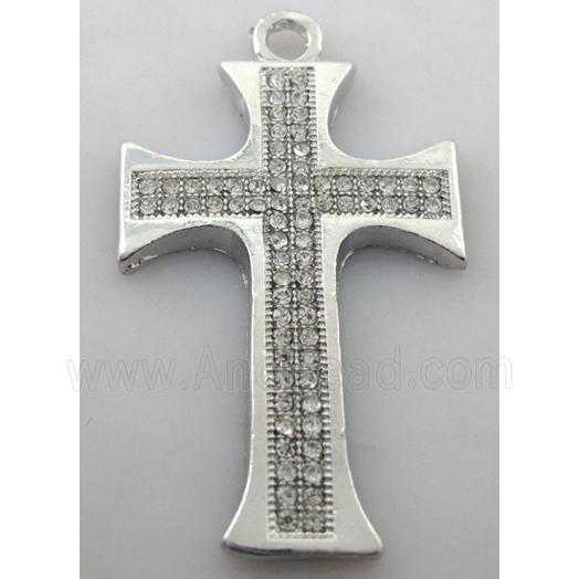 cross, alloy peadant with rhinestone, platinum plated