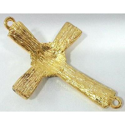 bracelet bar, cross, alloy bead with rhinestone, gold