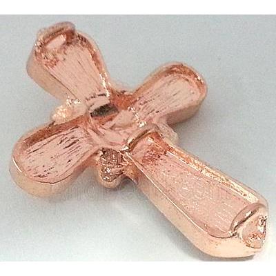 Bracelet bar, cross, alloy bead with rhinestone, red copper