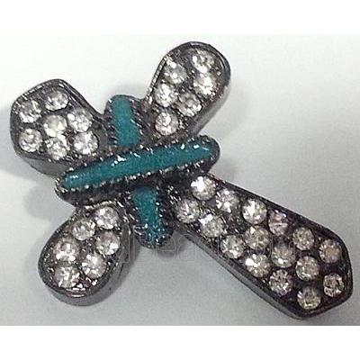 Bracelet bar, cross, alloy bead with rhinestone, black