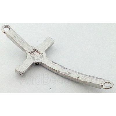 bracelet bar, cross, alloy bead with rhinestone, platinum plated