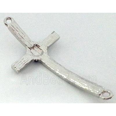 bracelet bar, cross, alloy bead with rhinestone, platinum plated