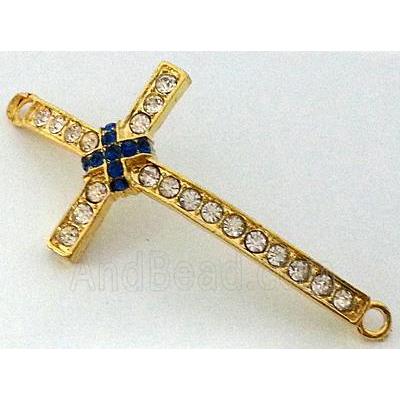 bracelet bar, cross, alloy bead with rhinestone, gold