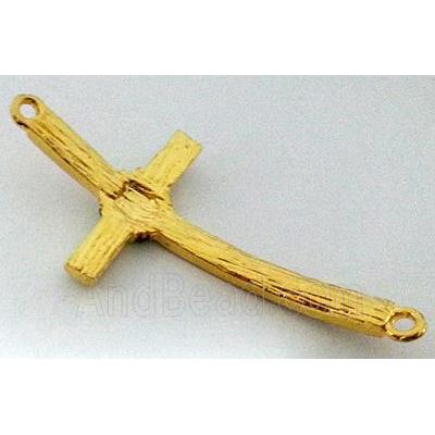 bracelet bar, cross, alloy bead with rhinestone, gold