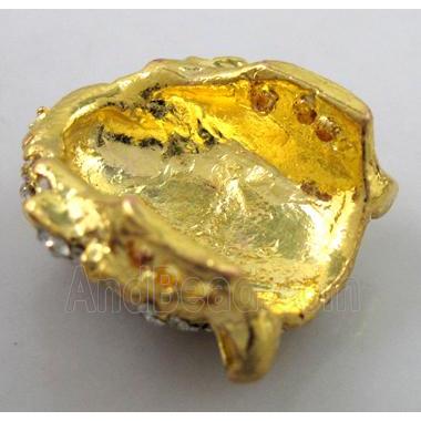 Bracelet bar, alloy bead with rhinestone, tiger head, gold
