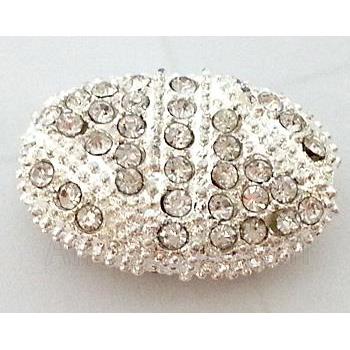 Bracelet bar, alloy bead with rhinestone, silver plated
