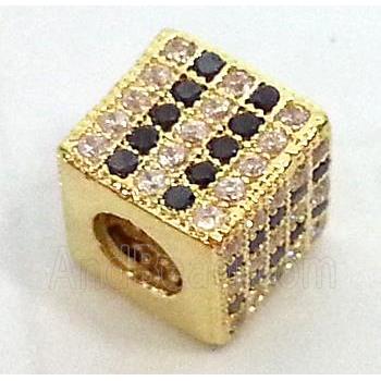 Bracelet bar, copper bead with zircon, cube