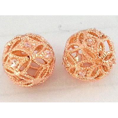 bracelet spacer, copper bead with zircon, red copper