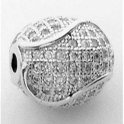 copper bead with zircon rhinestone, platinum plated
