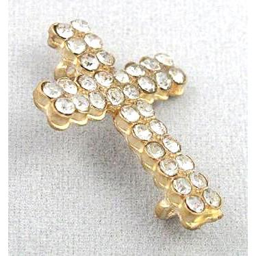 bracelet bar, cross, copper bead with rhinestone, duck-gold