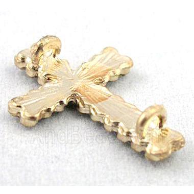 bracelet bar, cross, copper bead with rhinestone, duck-gold