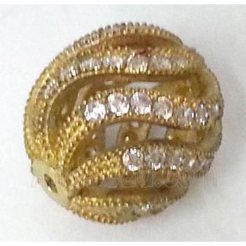 bracelet spacer, copper bead with zircon rhinestone, brass