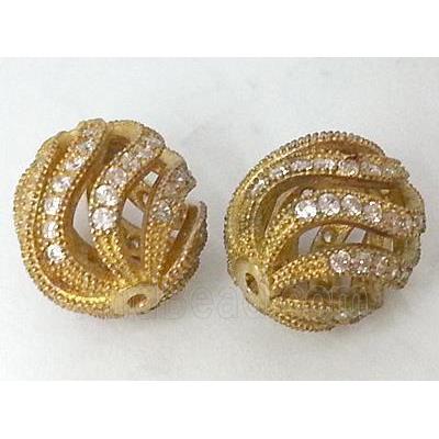 bracelet spacer, copper bead with zircon rhinestone, brass