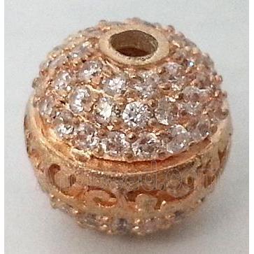bracelet spacer, copper bead with zircon rhinestone, red copper