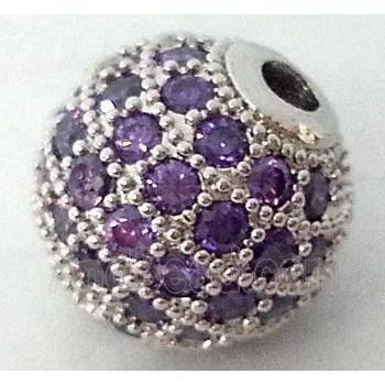 round copper bead with purple zircon, platinum