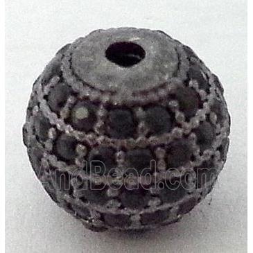 round copper bead with zircon rhinestone, black